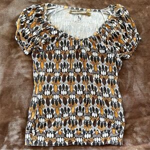 Totto Women's Black and Gold Patterned Blouse Size S